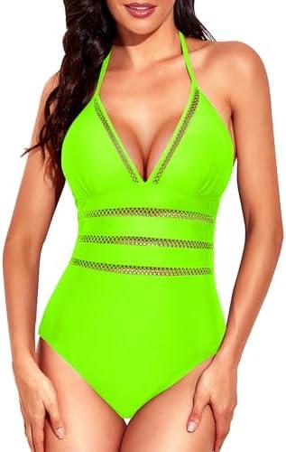 Tempt Me Women One Piece Mesh Swimsuit Sexy Strapless Bandeau Bathing Suits Lace Hollow Out Swimwear Size M