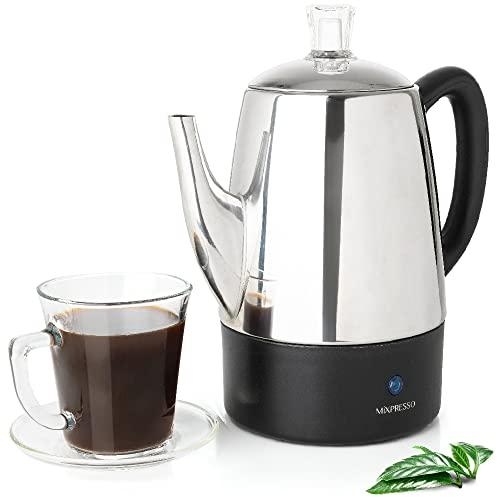 Mixpresso 10 Cup Percolator Coffee Pot Electric, Stainless Steel Coffee Percolator Electric With Keep Warm Function, Classic Perculator Pot With Removable Basket for Home or Office