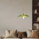 Kulukulu Retro Style Pendant Light, Mid Century Smoked Glass Ceiling Hanging Lamp, Vintage Hand Blown Fixture for Bedroom Dining Room, Kitchen Island - Flower, Green, Large, 2 Pack