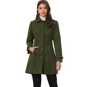 Allegra K Women's Winter Classic Outwear Overcoat with Pockets Single Breasted Pea Coat Large Army Green, Large