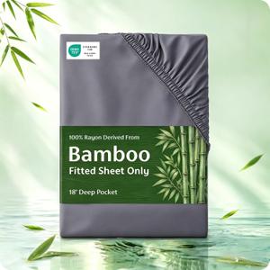 Bedsure Full Size Fitted Sheet Only, 100% Rayon Derived from Bamboo, Breathable Soft, PureWoven Cooling Bottom Sheet for Hot Sleepers, Deep Pocket Up to 18", with 4 Elastic Corner Straps, Grey