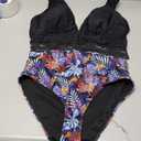 AI'MAGE One Piece Swimsuit Women 2025 Sexy Mesh Tummy Control Bathing Suits Swim Suit Deep V Neck Swimwear Purple Leaf L