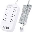 Power Strip - 10 FT Long Flat Plug Extension Cord, 6 Outlets 2 USB A 2 USB C Ports Outlet Extender with Overload Protection, Wall Mount, Desktop Charging Station for Home, Office and Dorm Essential (White)