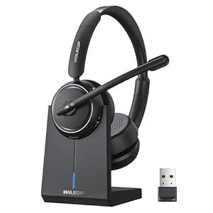 Waxop Wireless Headset with Mic for Work, Bluetooth Headset with Microphone Noise Cancelling & Mute Button, 65H Talk Time, Comfortable Wireless Headsets for Work/Call Center/Computer/Laptop/Calls