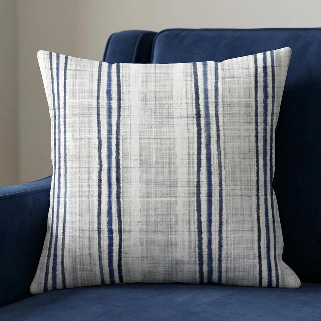 Americanflat 20x20 Throw Pillow with Sewn-in Insert - All-in-One Decorative Pillows - No Cover Needed - Soft and Durable Cushion for Bed or Sofa - Polyester - Navy Blue and White