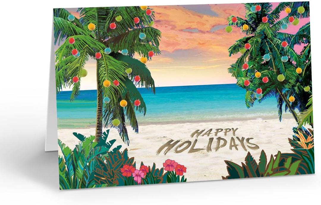 Stonehouse Collection Boxed Beach Christmas Cards | Tropical Holiday Cards with White Sand Decorated Palm Trees | 18 Cards and 19 Envelopes (Standard)