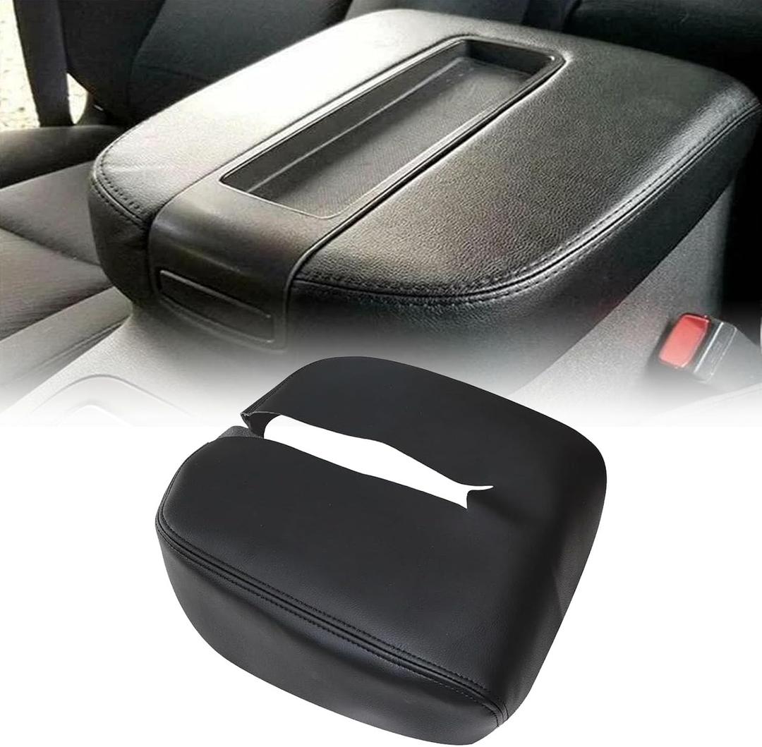 Leather Center Console Armrest Cover Skin Black Compatible with Chevy Silverado Avalanche Tahoe Compatible with GMC Sierra 2007 2008 2009 2010 2011 2012 2013 2014