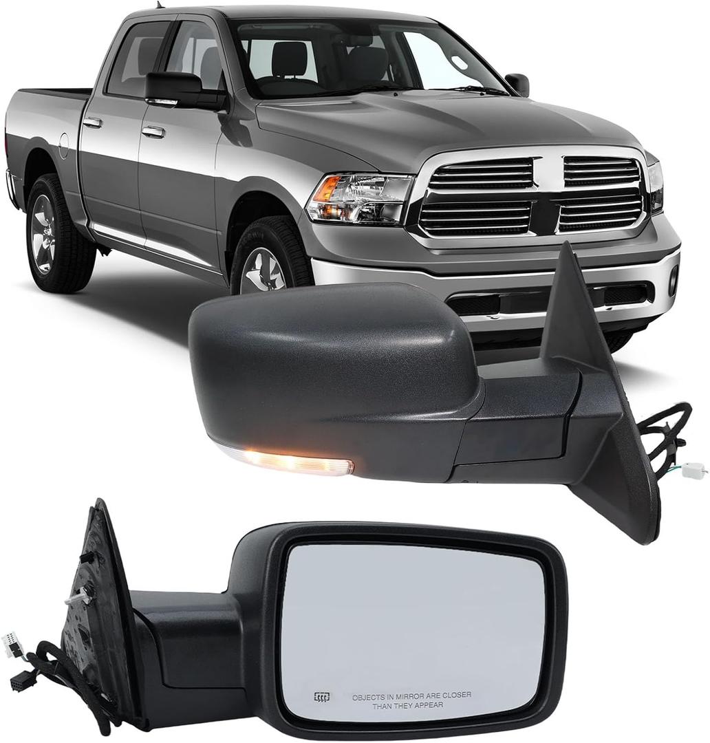 Right Passenger Side Mirror Compatible with 2013-2018 Dodge Ram 1500 2500 3500 Mirrors with Heated Tuning LED Signal Puddle Lamp Power Fold Textured Black(9+2Pins), Right Passenger Side-11 Pins