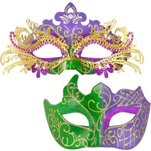 2025 Masquerade Masks for Couples, Shiny Rhinestone Metal Filigree Venetian Mask & Mens Venetian Mask for Mardi Gras