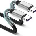 USB C to USB C Cable10Ft 2Pack,Usbc to Usbc Charging Cable Cord 60W/3A Fast ChargerType C to USB Adapter for Samsung Galaxy S22/S22+, S21/S21+ Ultra 5G, S20/S20+ Ultra 5G, Note 20/10, Pixel, Switch (Argent)