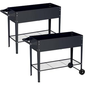 Elevate 2Pcs 32" Tall Raised Garden Bed with Wheel,Planter Box for Backyard,Outdoor Garden, Patio, Balcony, 400lb Capacity,Grey