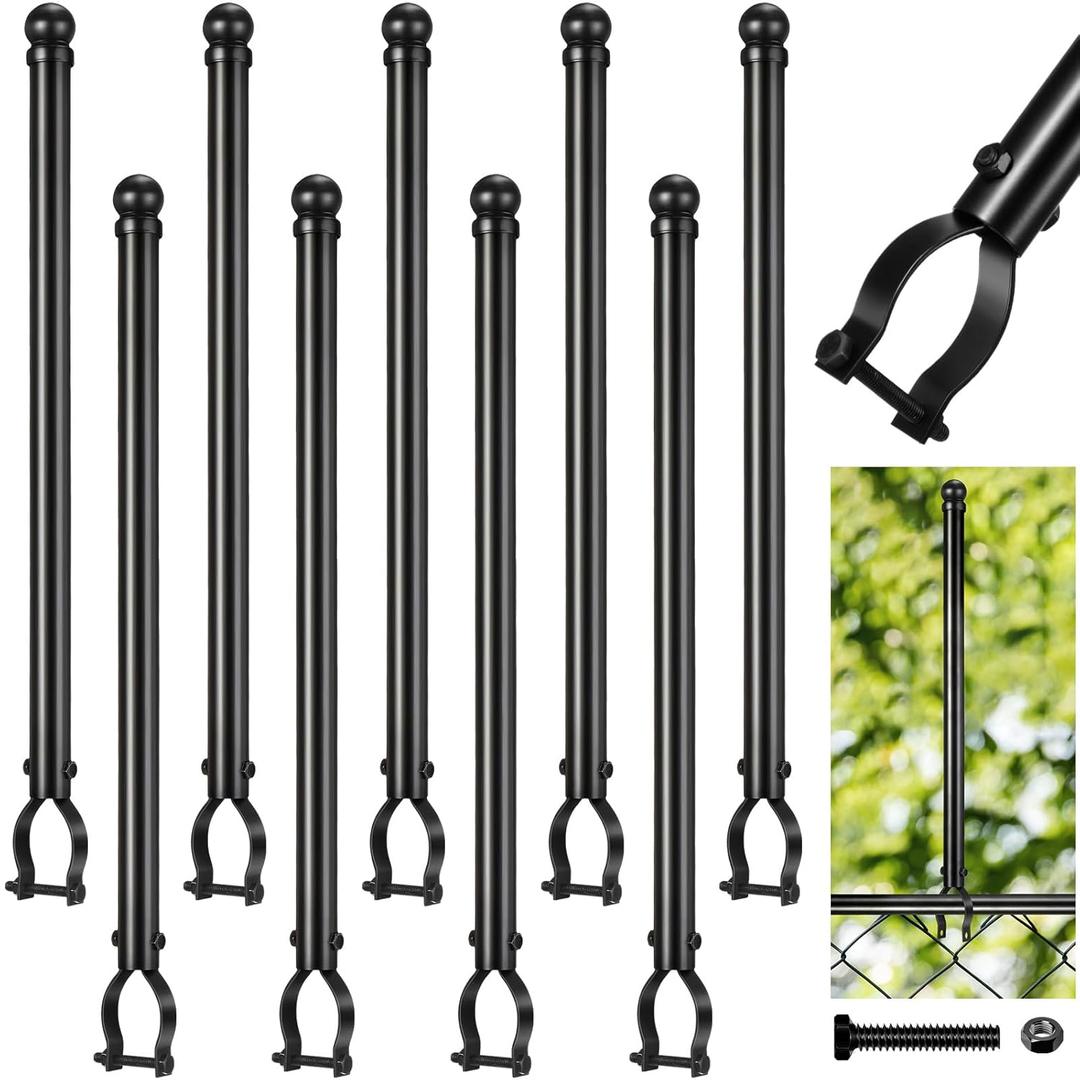 Hicarer 9 Pcs 1-3/8" Chain Link Fence Post Extender 25 Inch Extension Height Galvanized Chain Link Fence Extension for Privacy and Dogs(Black)