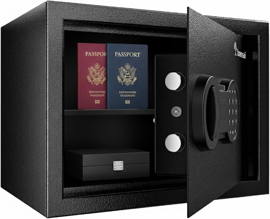 Bonsaii 0.6 Cubic Foot Safe Box - Electronic Keypad, Removable Shelf, Ideal for Home, Hotel, or Business to Secure Jewelry, Documents & Valuables - Dimensions: 9.84"D x 13.78"W x 9.84"H