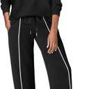 WIHOLL Lounge Sets for Women 2 Piece Fall Outfits 2025 Wide Leg Pant Matching Sets Womens Clothing (Black, L)