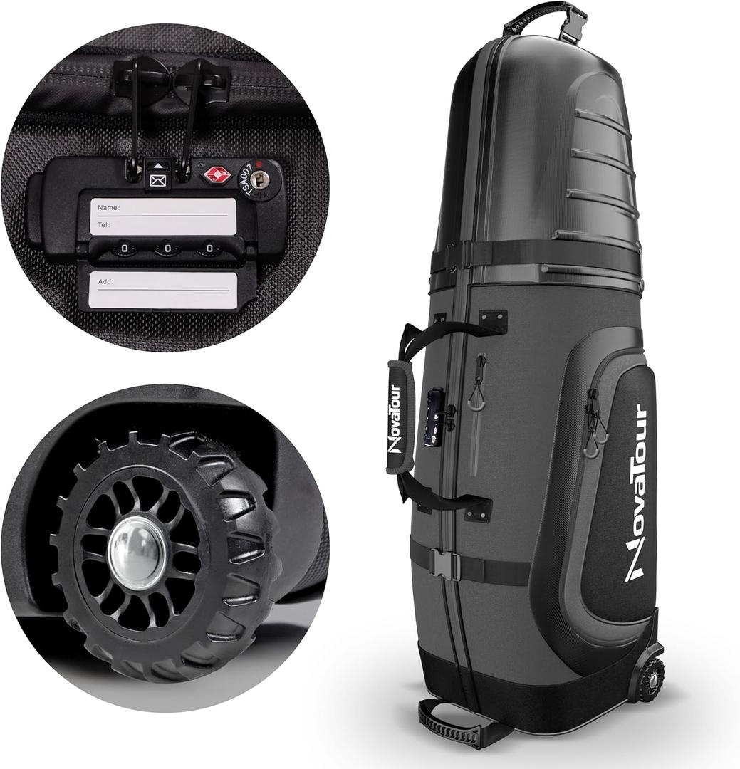 Golf Travel Bag for Airlines: Hard Case Top, Waterproof Zippers, 1680D Oxford Fabric, Built-in TSA Lock, Oversized Tank Wheels, Lightweight, Easy to Maneuver  Maximum Club Protection (Titanium Grey)