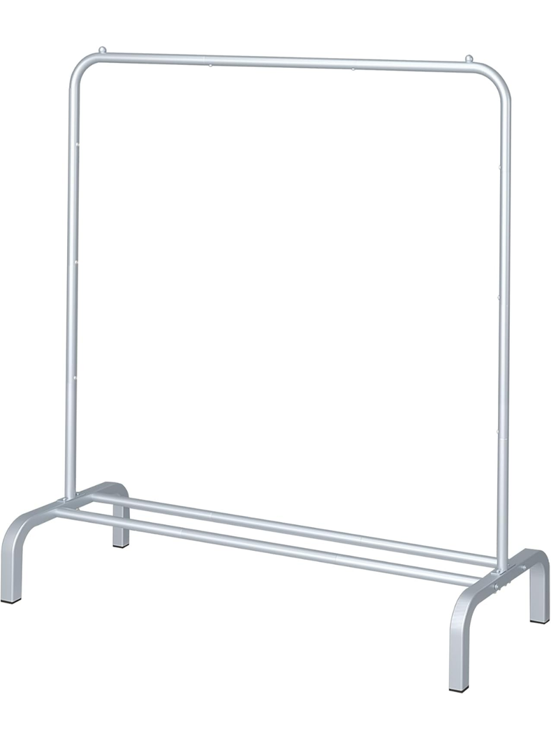 JIUYOTREE Metal Clothing Rack 43.3 Inches Clothes Garment Coat Rack with Bottom Shelf Clothing Rack for Hanging Clothes Coats Skirts Shirts Sweaters Silver Gray
