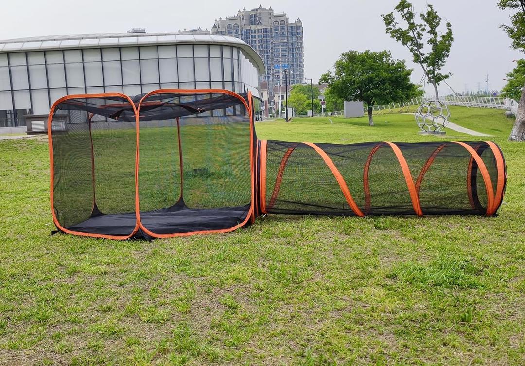 2 in 1 Pet Cat and Dog Tunnel Tent Foldable Pet Tent Outdoor Pop Up Pet Playpen Cage Fences House (Styles 2)