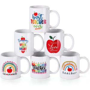 Zubebe 6 Pieces Teacher Appreciation Coffee Mugs Set 11oz Coffee Cups Sublimation Mugs Cocoa Ceramic Milk Tea Mugs Teacher Appreciation Gifts for Women Men