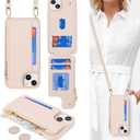 Cavor for iPhone 14 Wallet Case with Card Holder for Women,for iPhone 14 Case with Strap,Crossbody Lanyard and Wristlet Zipper Pocket Phone Cover-Cream