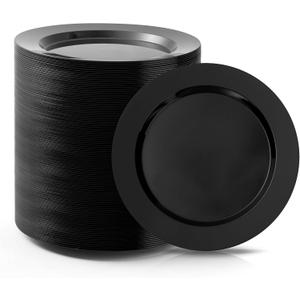 100PCS Black Plastic Dessert Plates 7inch, Premium Hard Disposable Plates for Party, Wedding