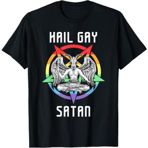 Funny Hail Gay Satan LGBT Goth Gay Pride Baphomet T-Shirt S