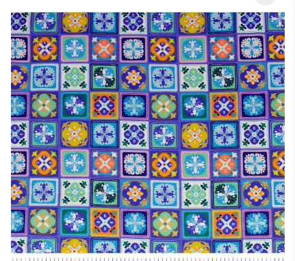 Stitch & Sparkle Colorful Vacation Collection, Vintage Tiles Blue, 100% Cotton Fabric, 44" Wide, Cut by The Yard