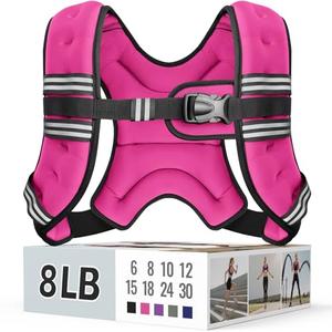 Zeerun Weighted Vest for Women & Men with Reflective Stripe and Adjustable Buckle, Comfortable & Durable Rucking Vest for Walking, Running & Strength Training, 8LBS-Pink