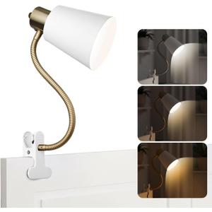 Desk lamp Eye-Caring Table Lamps, 360Rotation Gooseneck Clip on Lamp Reading Light, Portable Reading Book Light, Clamp Light, Study Desk Lamps for Bedroom and Office Home Lighting (Black and White)