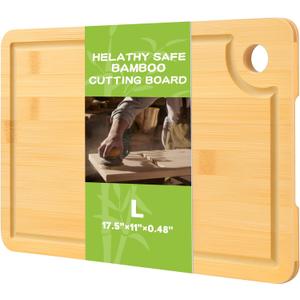 Extra Large Bamboo Cutting Boards for Kitchen 17.5"11", Reversible Wood Cutting Board with Juice Groove & Side Handles, Chopping Board for Meat & Cheese,100% Organic Bamboo