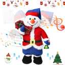 Singing Dancing Christmas Snowman Xmas Musical Plush Toy - Singing Rock Version of Santa Claus is Coming to Town, Interactive Xmas Snowman Toys, Fun Gift for Kids Adults, Holiday Decoration, 15