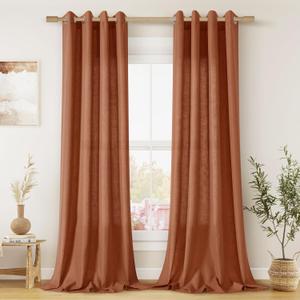 Terracotta Linen Curtains 102 Inches Long for Living Room Sliding Door 2 Panels Semi Sheer Light Filtering Farmhouse Rust Colored Red Clay Window Curtain Drape 102 Inch Length for Dining Bedroom