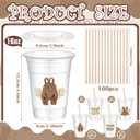 Qinyoung 100 Sets Neutral Gender Reveal Plastic Cups 16 oz Gender Reveal Party Decorations Overalls & Dresses Disposable Cups with Lid and Straw for Guests Baby Shower