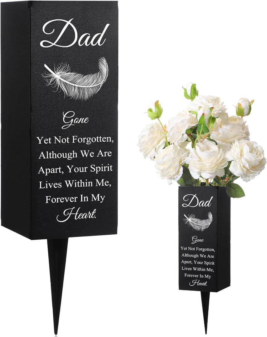 Geosar Dad Grave Decorations for Cemetery Metal Grave Vases Father Memorial Cemetery Flower Holder with Spike Dad Floral Graveyard Decorations for Burial Ground Lawn Yard Funeral