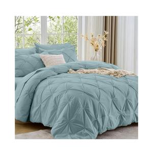 Bedsure 7-Piece Queen Comforter Set & Sheet Set, Light Blue Bed in a Bag Ultra-Soft Microfiber with Down Alternative, Deep Pocket Fitted Sheet, Pintuck Design, Room Decor, OEKO-TEX Certifie d 86in. x 90in.