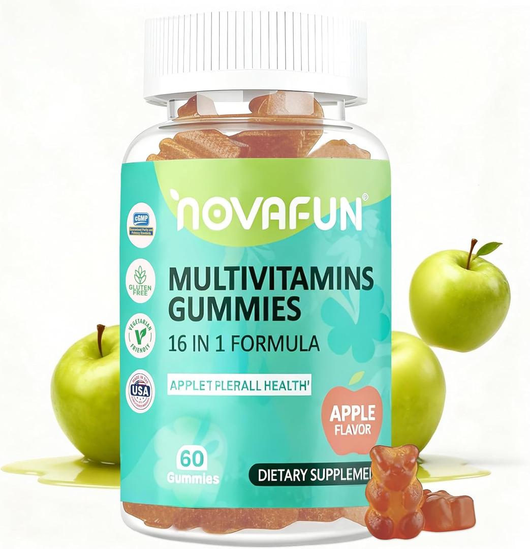 Multivitamin Gummies,16-in-1 Multi Vitamin Supplements for Women, Men & Kids, Essential Vitamins & Minerals for Overall Health, Vegan, Sugar-Free, 60 Count, BBD 12/2026
