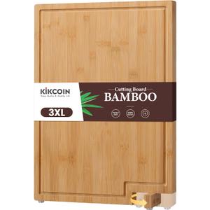 Kikcoin Bamboo Cutting Boards for Kitchen, 3XLarge Wood Cutting Board with Rotating Kickstand & Juice Groove, Wooden Chopping Board for Meats Veges Fruits, Heavy Duty Serving Tray, 24 x 18 inch