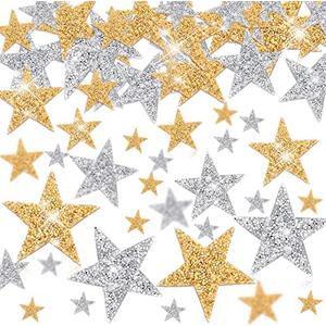 Geosar 60 Pcs Iron on Star Patches Star Shaped Rhinestone Appliques Adhesive Glitter Patches Rhinestone Appliques Embellishments for DIY Graduation Wedding Party(Gold, Silver)