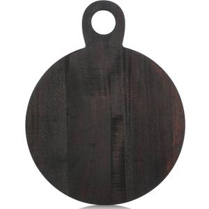 1 Pcs Acacia Wood Cutting Board with Handle 16.9'' Round Charcuterie Chopping Board for Pizza Cheese Meat Decorative Black Wooden Serving Tray for Kitchen and Dining Room
