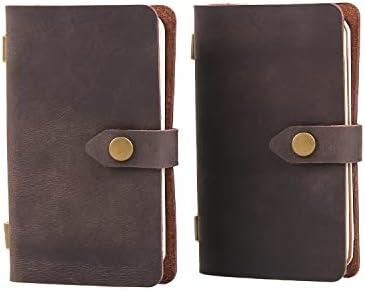 Fasjosma Leather Small Travel Journal Notebook, Vintage Daily Journal notebook Lined Paper, Handmade Mini Leather Notepad for Women & Men(2 pack/coffee*2)