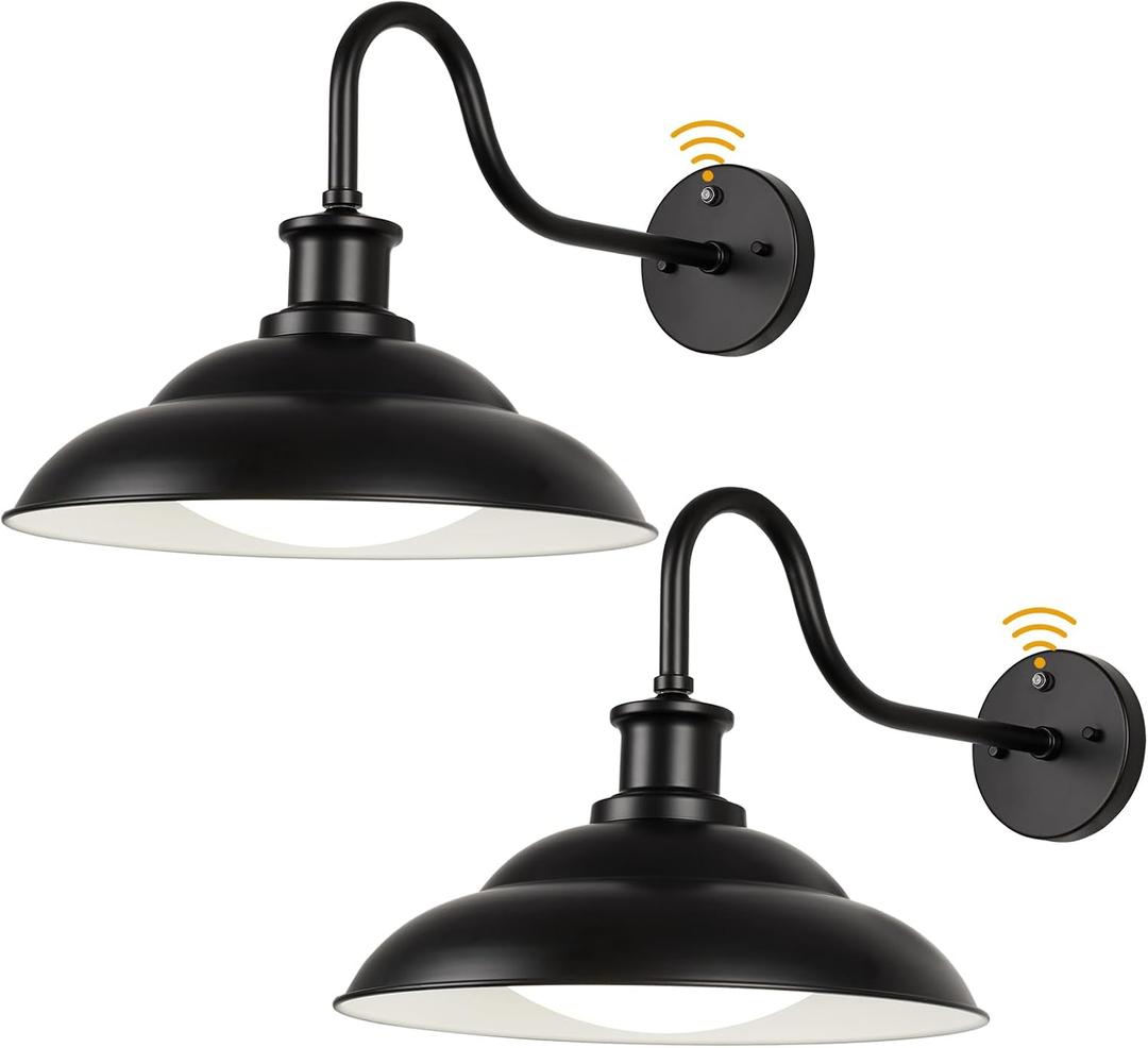 Dusk to Dawn Outdoor LED Barn Lights, 16 Inch Large Farmhouse Exterior Wall Light Fixtures with Adjustable Color Temperature, Modern Black White Porch Lights Outside for House Garage Doorway