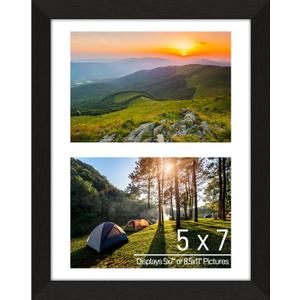 Lacopgr 5x7 Double Picture Frame Collage 2 Openings, Black Wood Frame | Holds 2 5x7 Photos or 8.5x11 Picture, Multi Photo Collage Frame Wall/ Table Decor Wooden, Horizontal & Vertical, White Mat