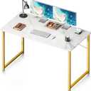 Coleshome 48 Inch Computer Desk, Modern Simple Style Desk for Home Office, Study Student Writing Desk, White Marble and Gold Leg