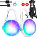 2Pack Dog Lights for Night Walking Dog Collar Light Clip on Glow in The Dark with 4Modes & RGB Color for Camping (White)