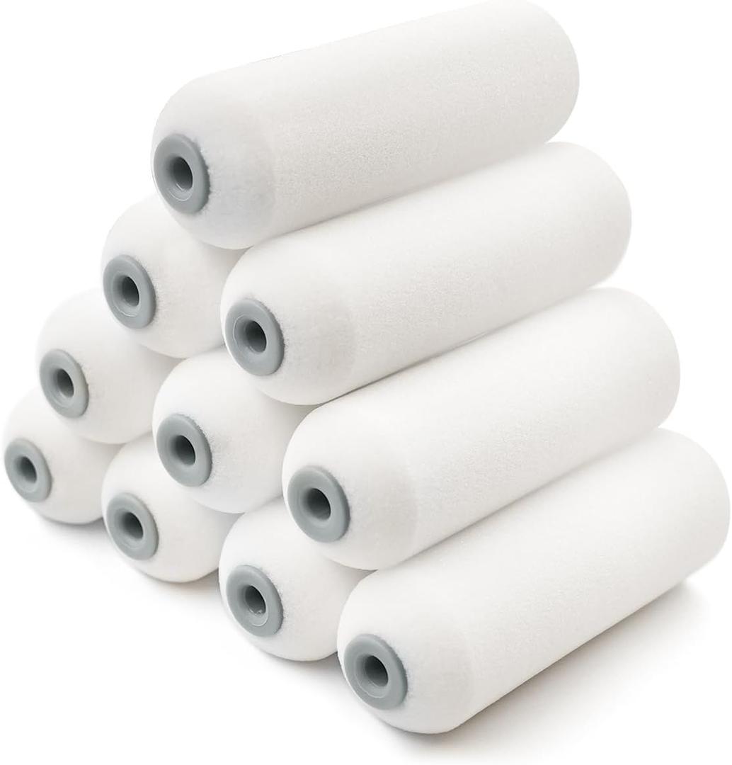 ROLLINGDOG Foam Paint Roller-4 Inch Foam Roller,Small Paint Roller Covers for Painting Walls or Furniture(Pack of 10)