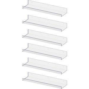 RLAVBL 6 Pack Acrylic Shelves, 15" Floating Wall Shelves for Bedroom, Living Room, Bathroom, Kitchen Storage