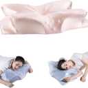 Cervical Neck Pillow for Neck Shoulder Pain Relief,Odorless Memory Foam Pillows & Soft Silk Cover,Side Sleepers and Neck Aches Sufferers,Neck Support Pillow for Adults Pink