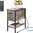 VECELO End Tables,Narrow Nightstands with Charging Station & USB Ports &Drawers,Night Stand for Living Room, Bedroom (Grayish)