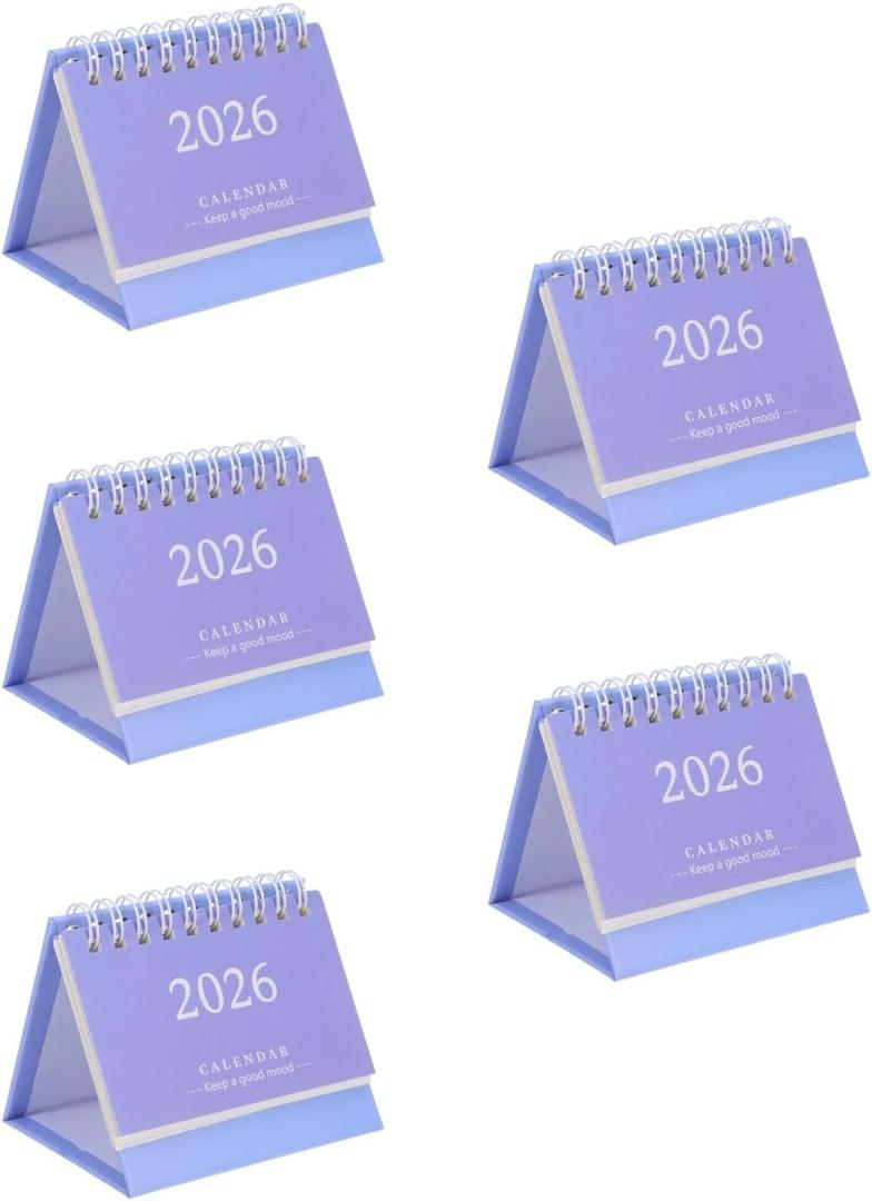 Tofficu 2026 Mini Desk Calendar 5-Pack Small Standing Flip Monthly Planner 3.66X2.95X12.79In Compact Desktop Organizer with Thick Paper for Home and Office