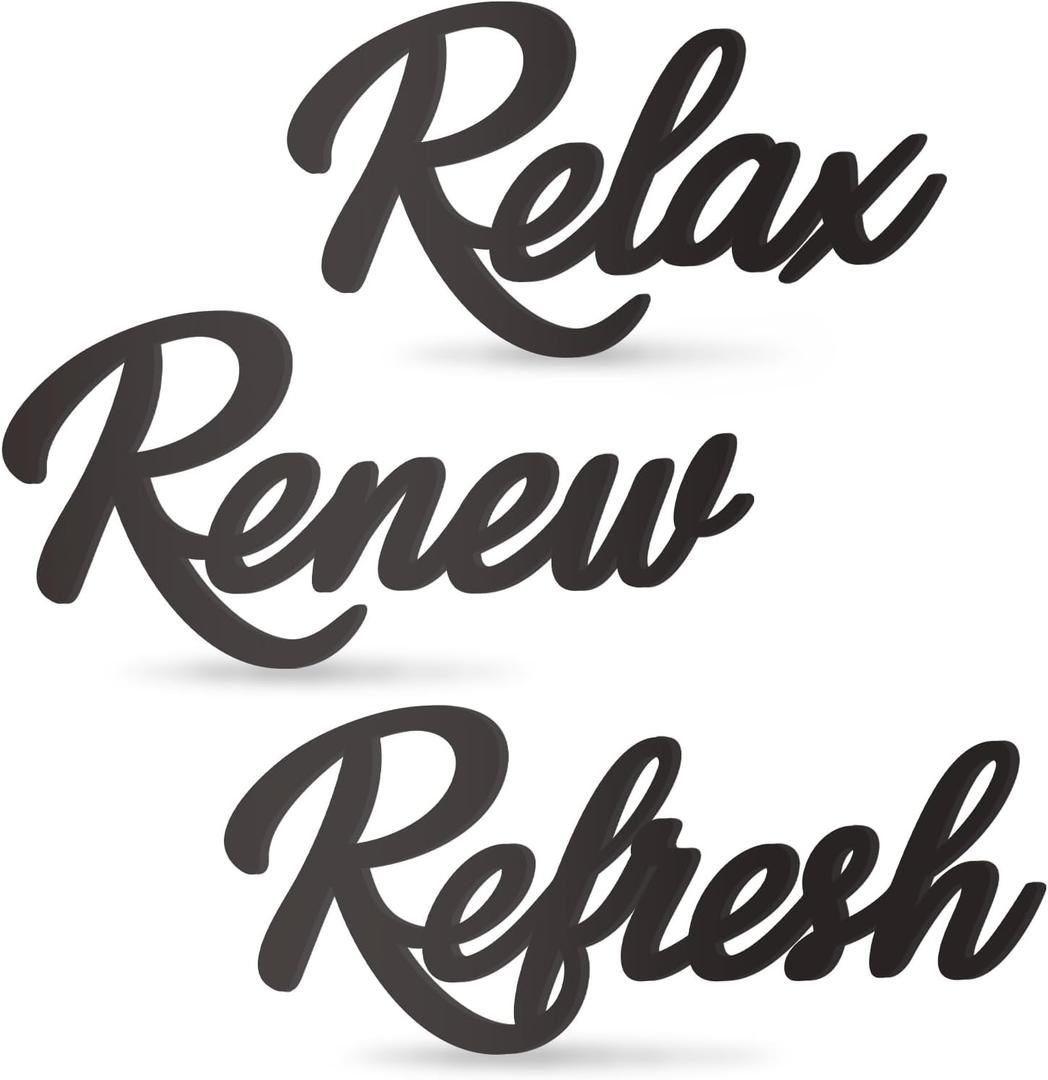 3 Pieces Bathroom Decor Wooden Bathroom Sign,Relax Renew Refresh Sign (Black-large)