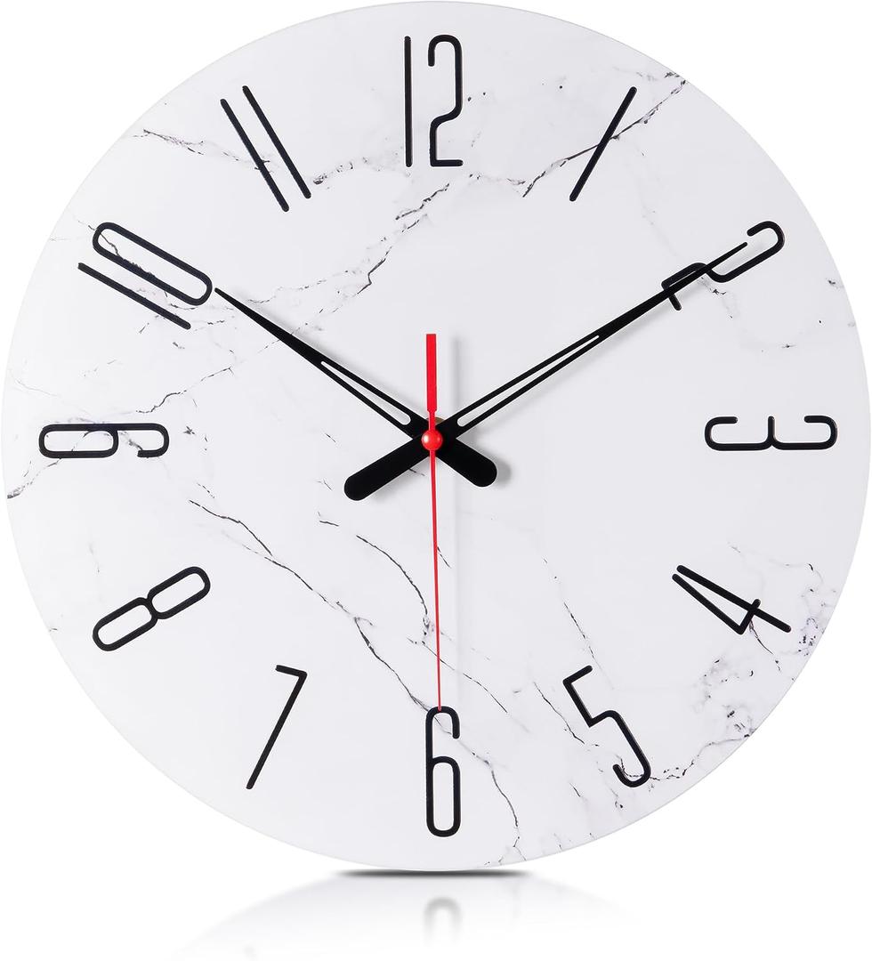 14in Glass Wall Clocks for Living Room Decor, Decorative Wall Clocks Battery Operated, Silent Kitchen Clocks, wall Clock for Bedroom